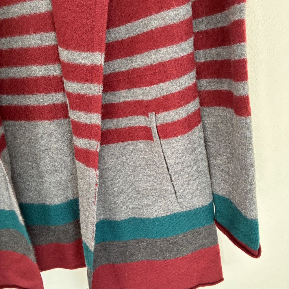 Toad&Co Merino Heartfelt Hoodie Burgundy Striped Open Cardigan Small T1071409 - Picture 6 of 8
